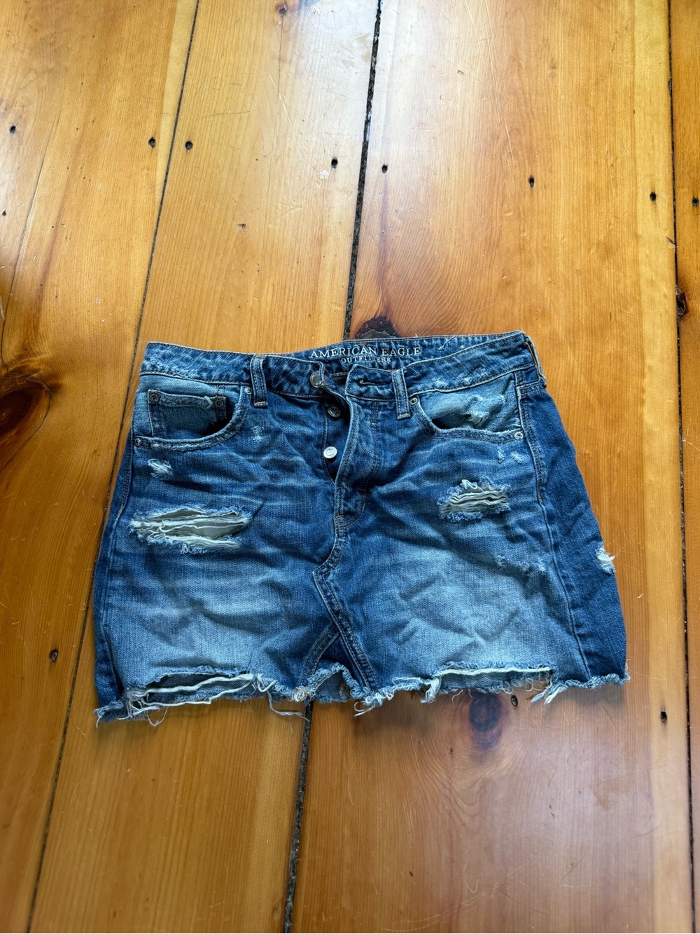 American Eagle Outfitters Distressed Blue Denim Mini Skirt